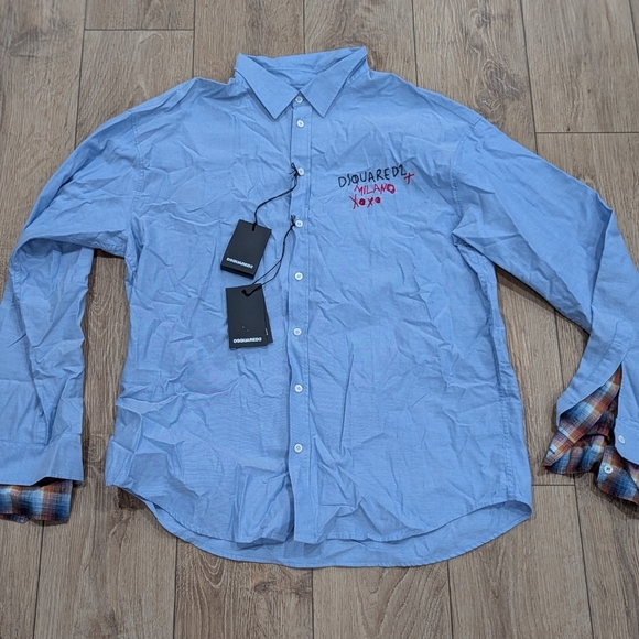 $1060 Dsquared2 Layered LS Button Up Oxford Shirt Light Blue 52 - XL